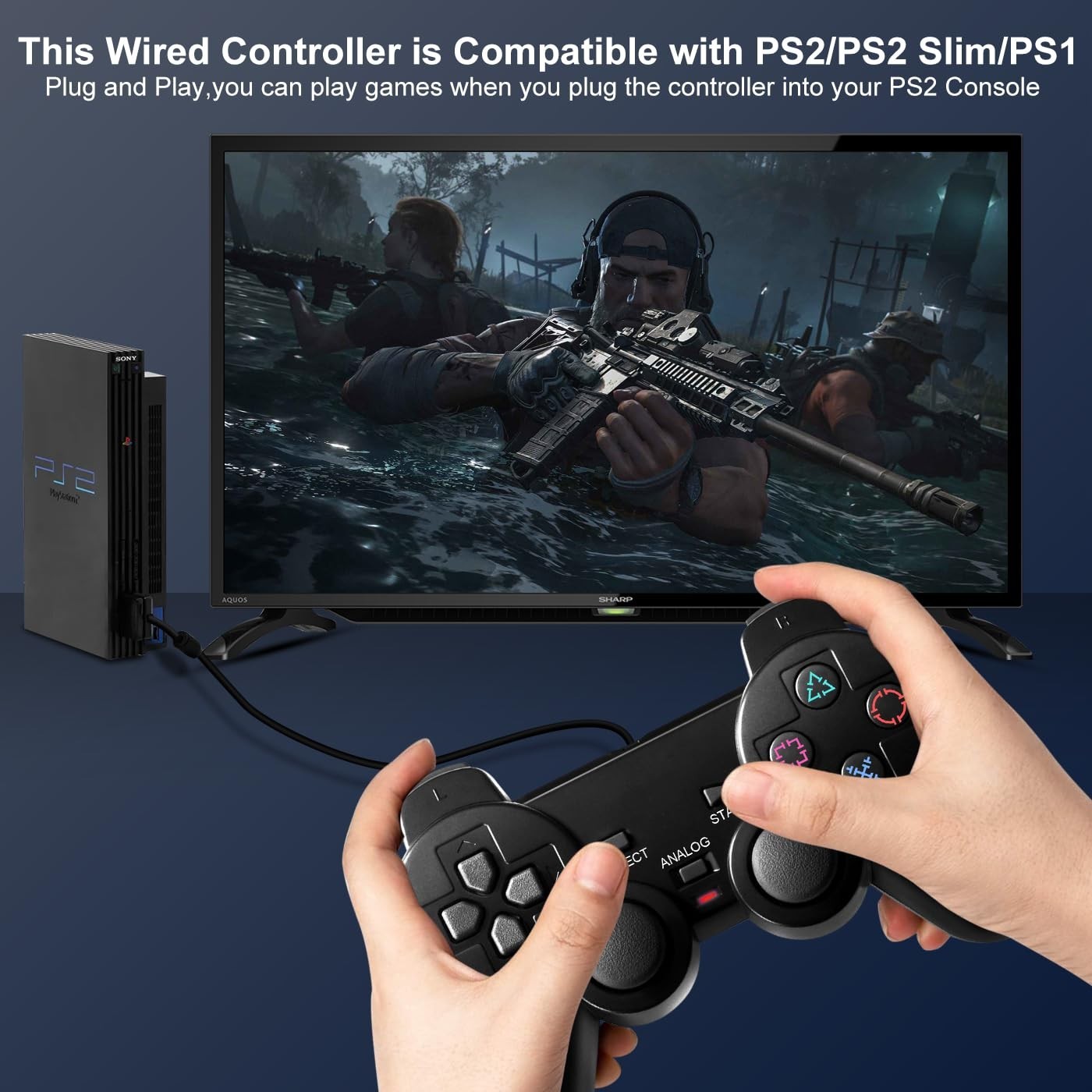 PS2 Controller, 2 Packs Wired Controller Compatible with PS2/PS2 Slim/PS1, PS…