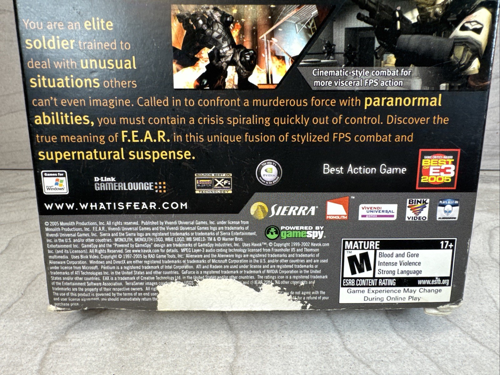 FEAR First Encounter Assault Recon PC DVD ROM Box Manual & Perseus Mandate READ*