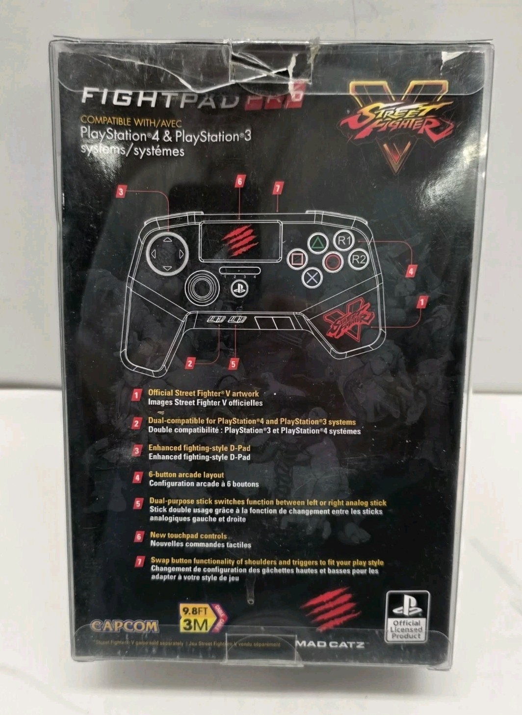Mad Catz Playstation Street Fighter V Fight Pad PRO PS3 PS4 Controller Red *NEW