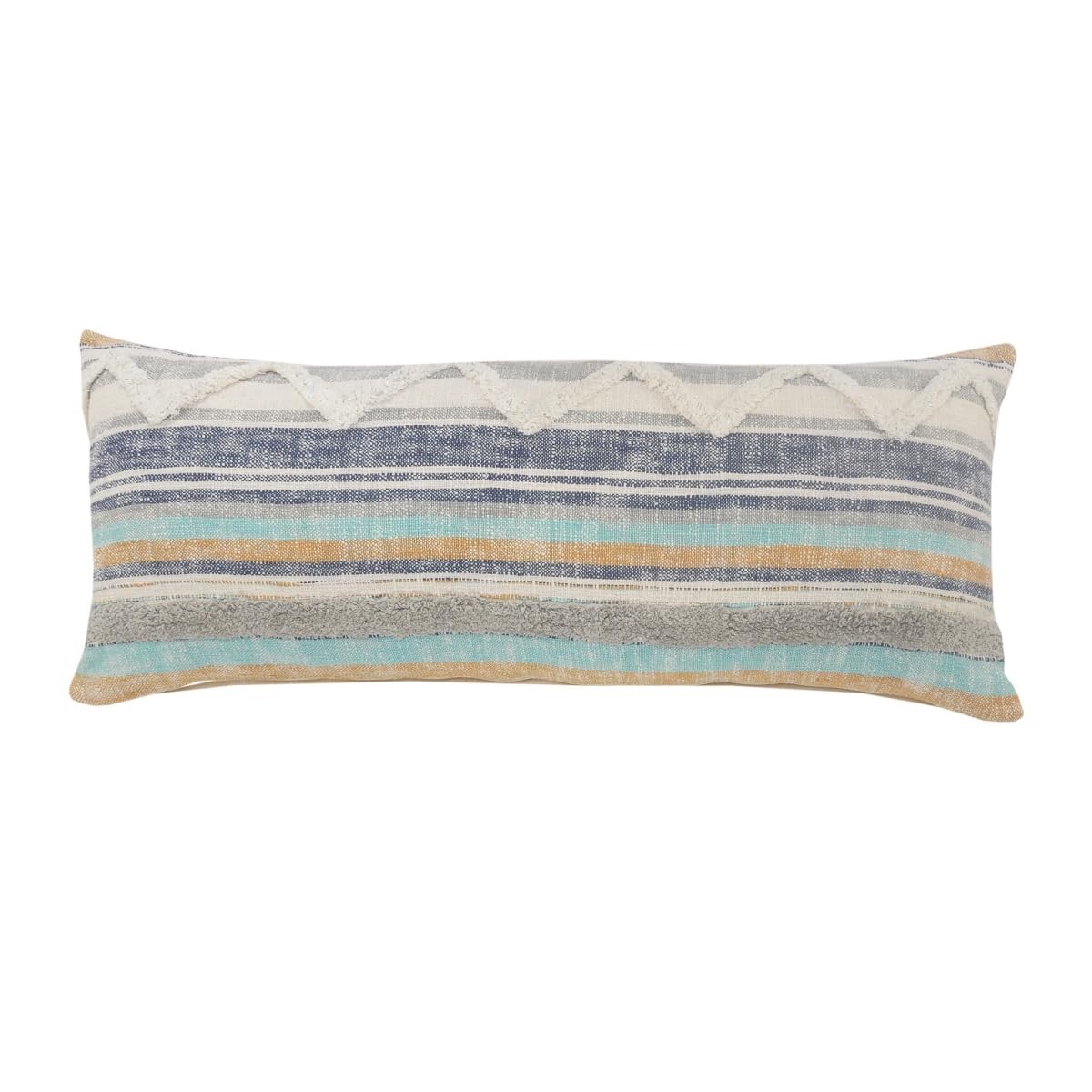 14″ X 36″ Orange Turquoise Gray Blue And White 100% Cotton Striped Zippered