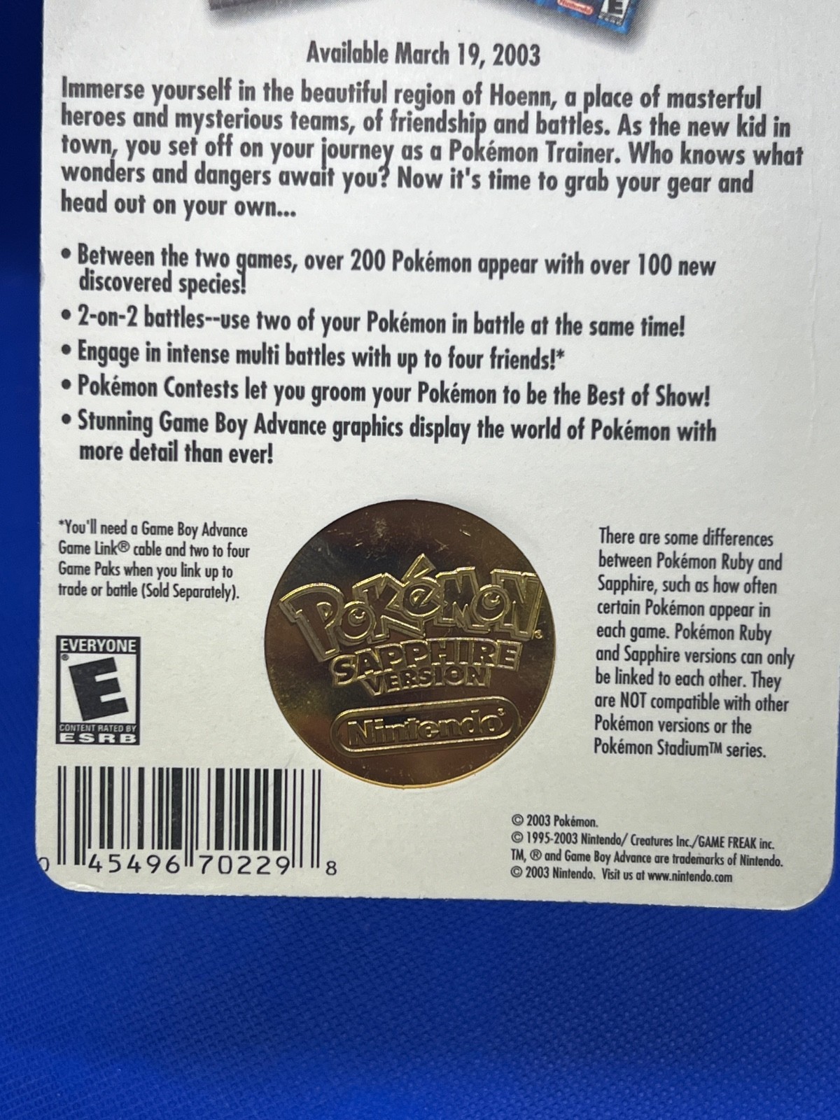 NEW SEALED 2003 Pokemon Sapphire Kyogre Limited Edition Preorder Metal Coin