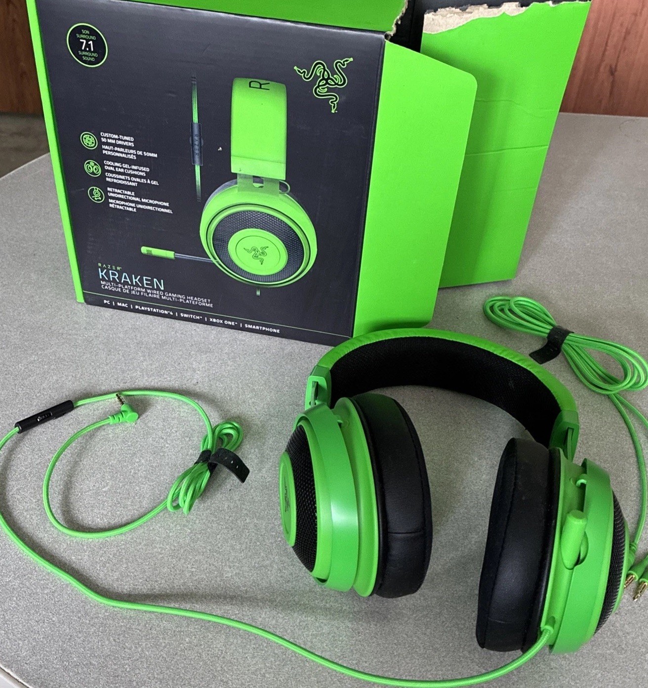 Razer Kraken 7.1 Gaming Headset Green – Multi-Platform PC/PS/Xbox – Barely Used!