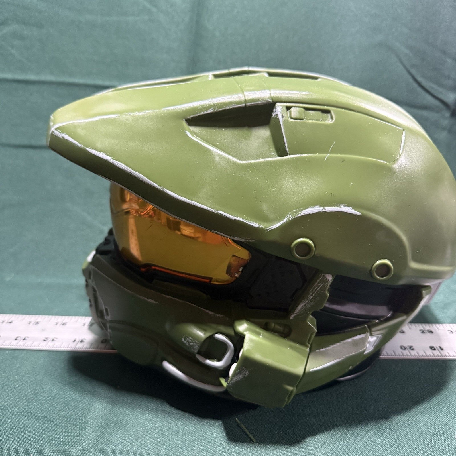 Halo Master Chief Spartan Helmet Costume Cosplay Mask Green Amber Visor Adult