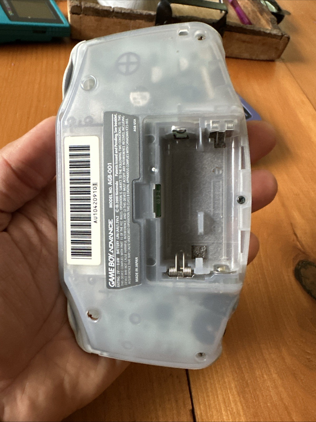 Nintendo GameBoy Advance GBA Clear Glacier Console AGB-001 No Batt Cover
