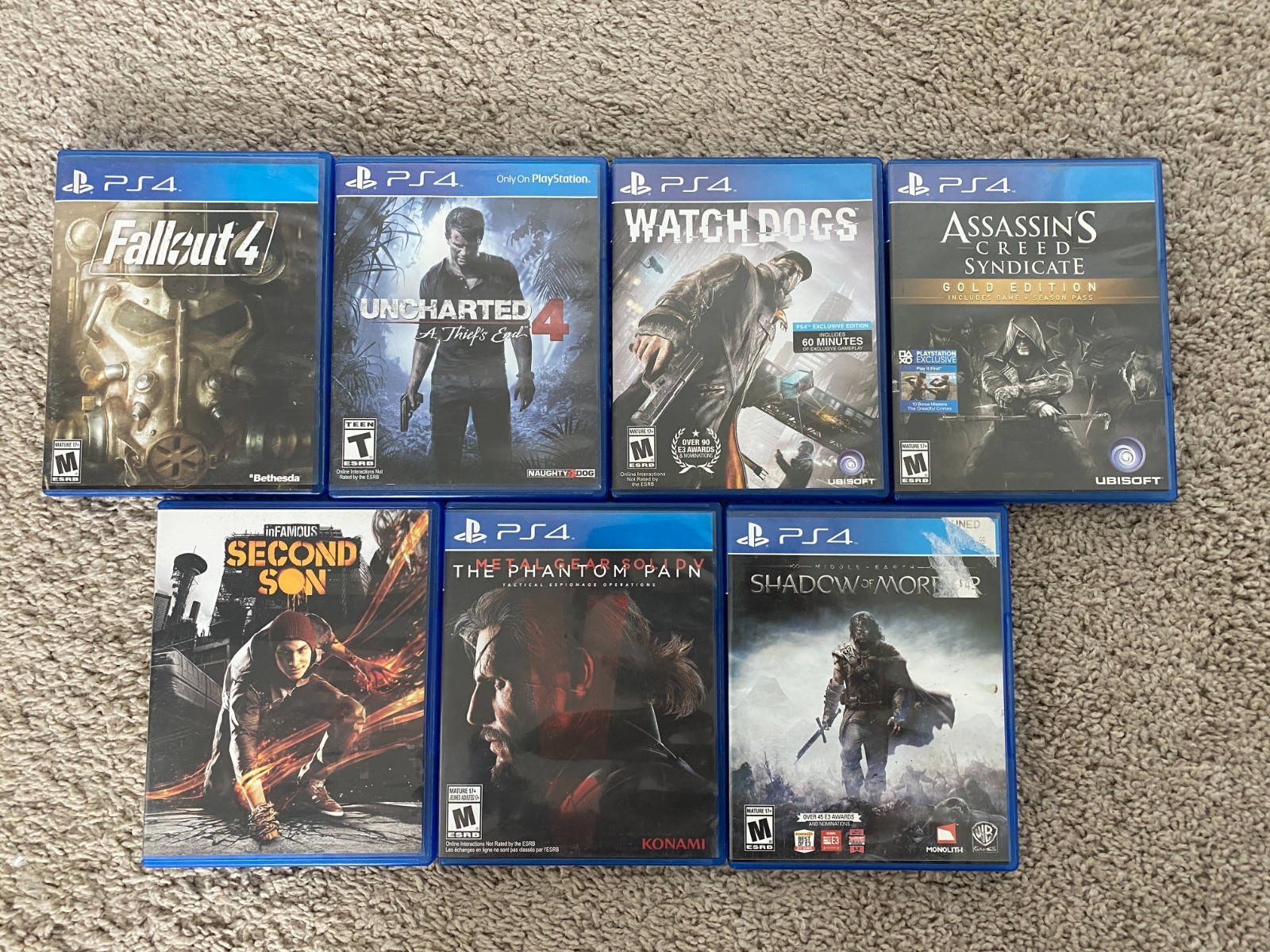 Ps4 Open World Game Lot of 7: Fallout 4, Uncharted 4, MGS V, AC Syndicate