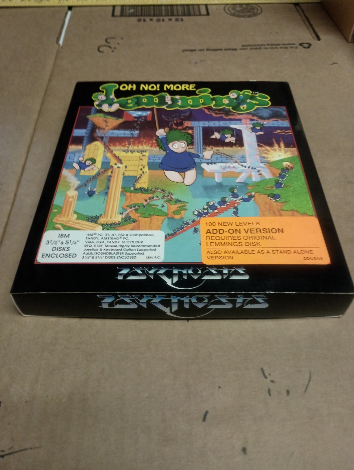 Oh No More Lemmings IBM PC Amstrad Tandy Big Box 1991 Game w/ Manual
