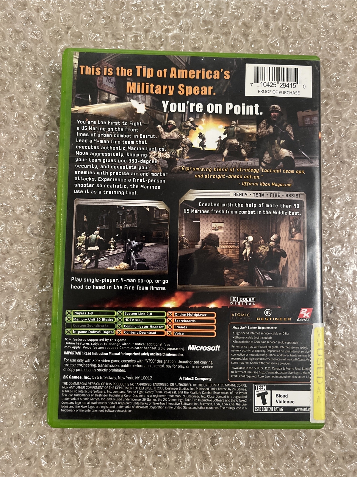 Microsoft Xbox : First To Fight / Closecombat Tested and Working! FAST SHIPPING