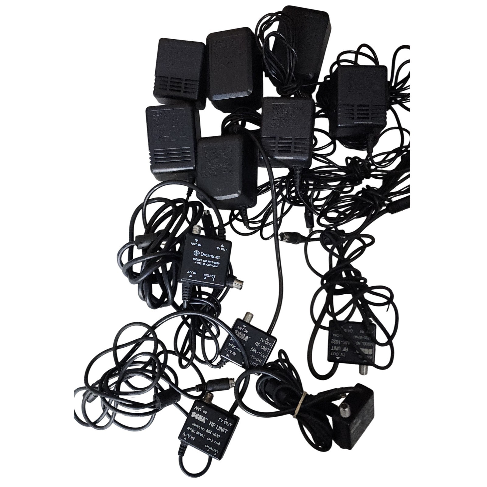 Sega Lot 7 Power Adapter and 5 RF Unit MK-1632 AV Cable Untested
