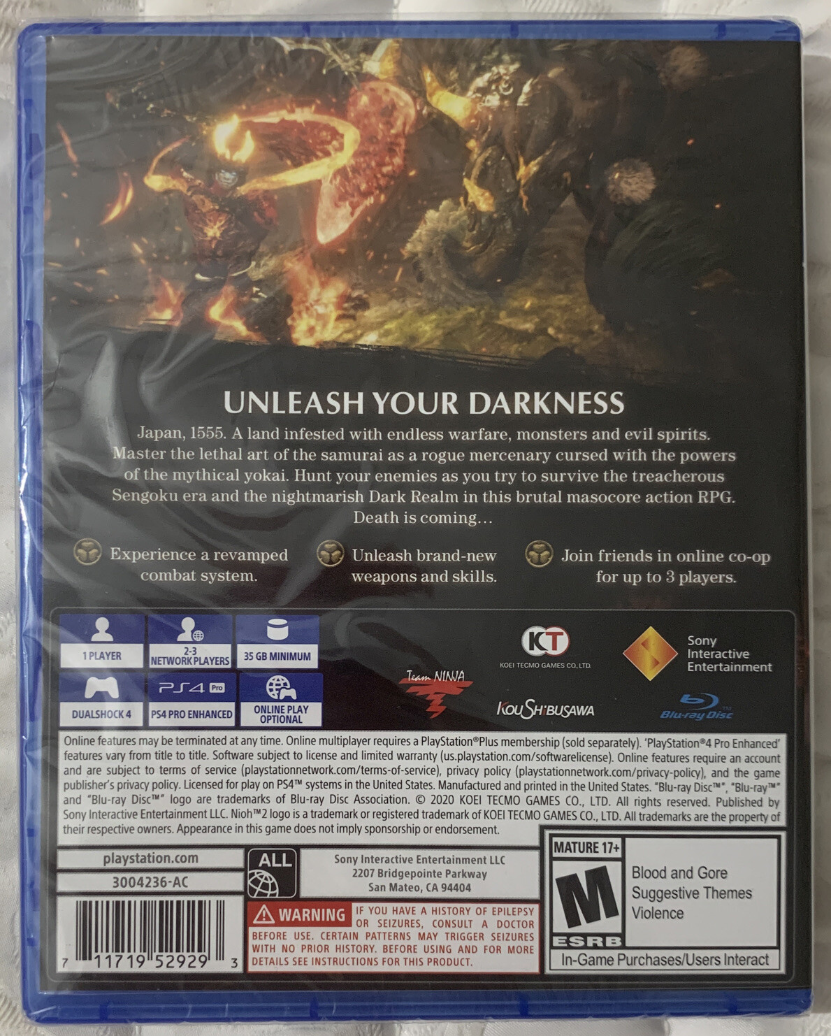 Nioh 2 Video Game For PlayStation 4 Action Role Playing, Hack & Slash New Sealed