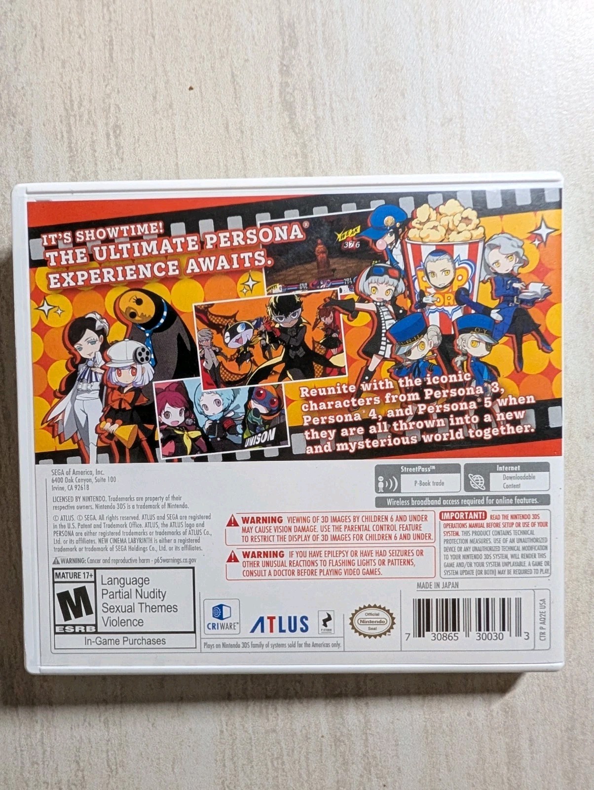 Persona Q2: New Cinema Labyrinth original case Nintendo 3DS US version
