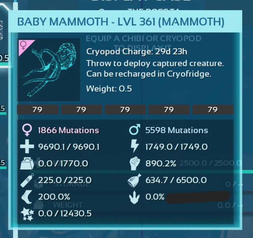 ARK ASCENDED PVE OFFICIAL PAIR BABY MAMMOTH BLACK ID 79 TOP STATUS PC/XBOX/PS5