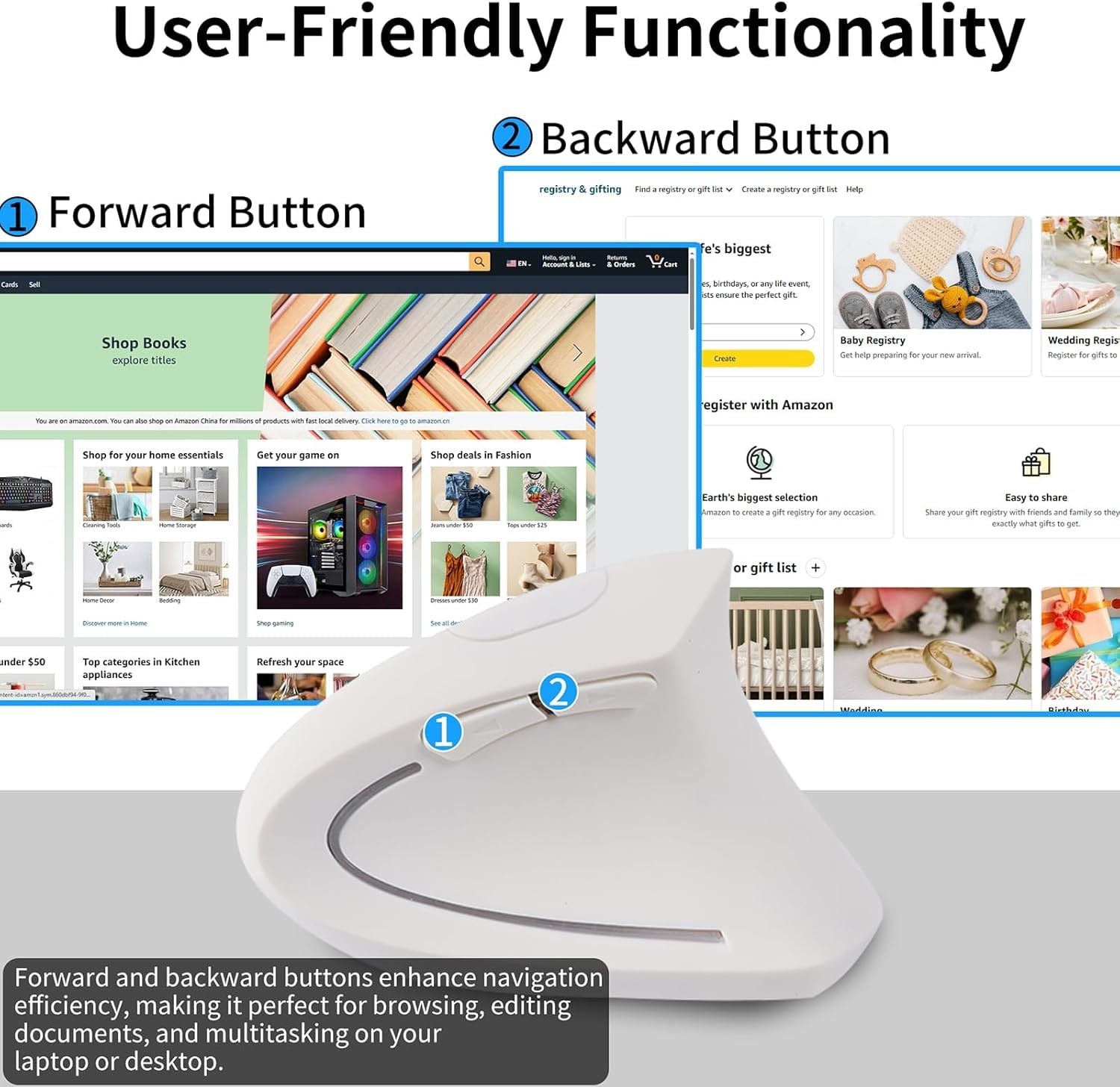 Ergonomic Vertical Wireless Mouse USB C Dual Interface MultiDevice White