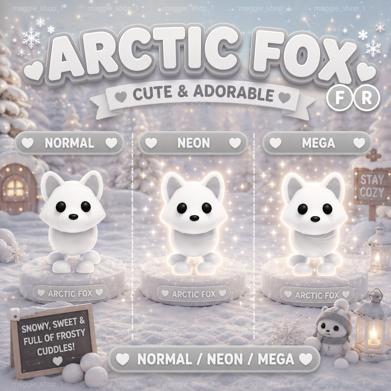 Arctic Fox FR Normal/Neon /Mega ✨ Adopt From Me Today ✨ Top Picks