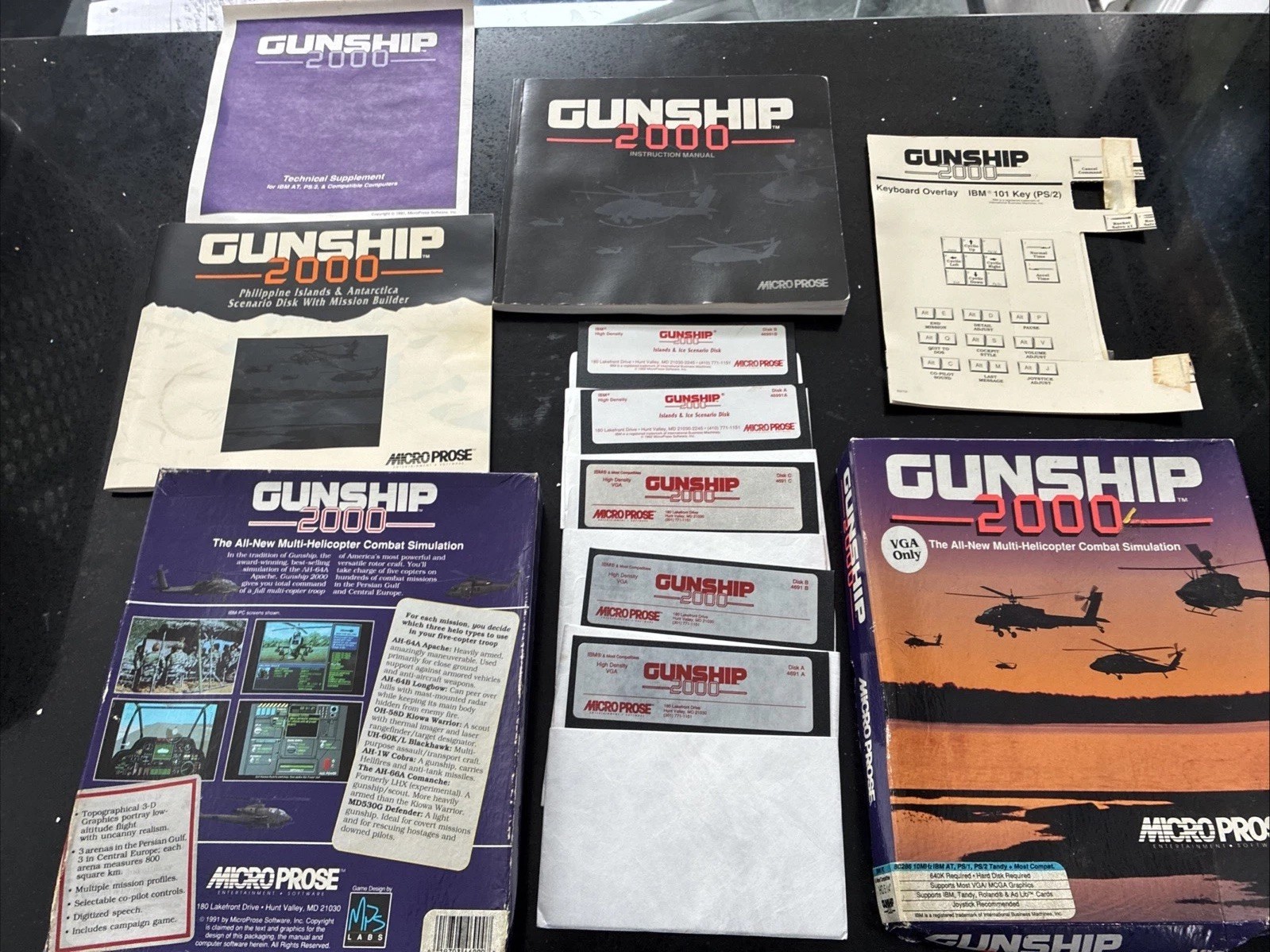Gunship 2000 Micro Prose PC Five 5.25″ Disks & Printed Manuals In Original Box