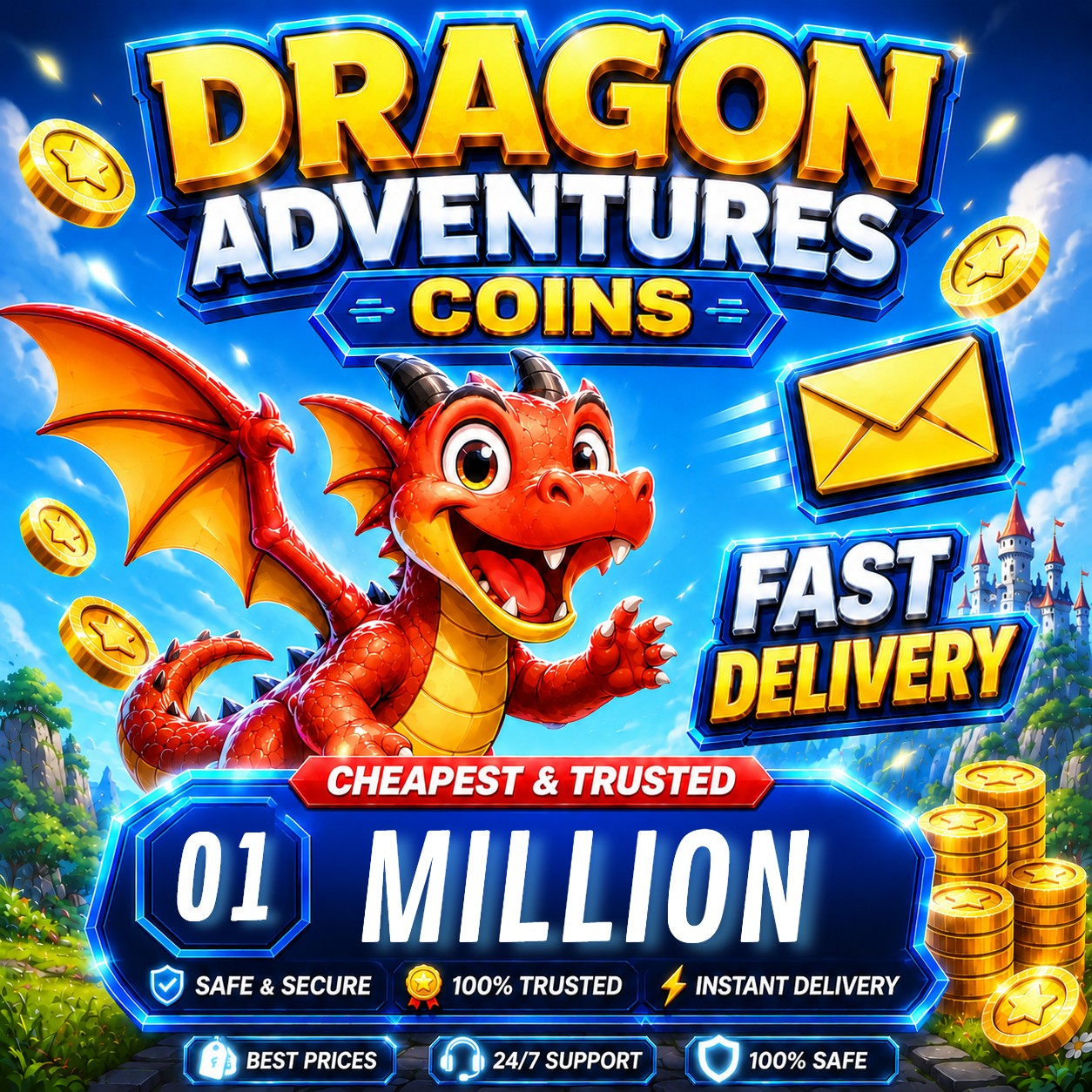 🟢ONLINE🟢DELIVERY DRAGON ADVENTURES COINS 1 to 10 MILLION COINS CHEAP & BEST