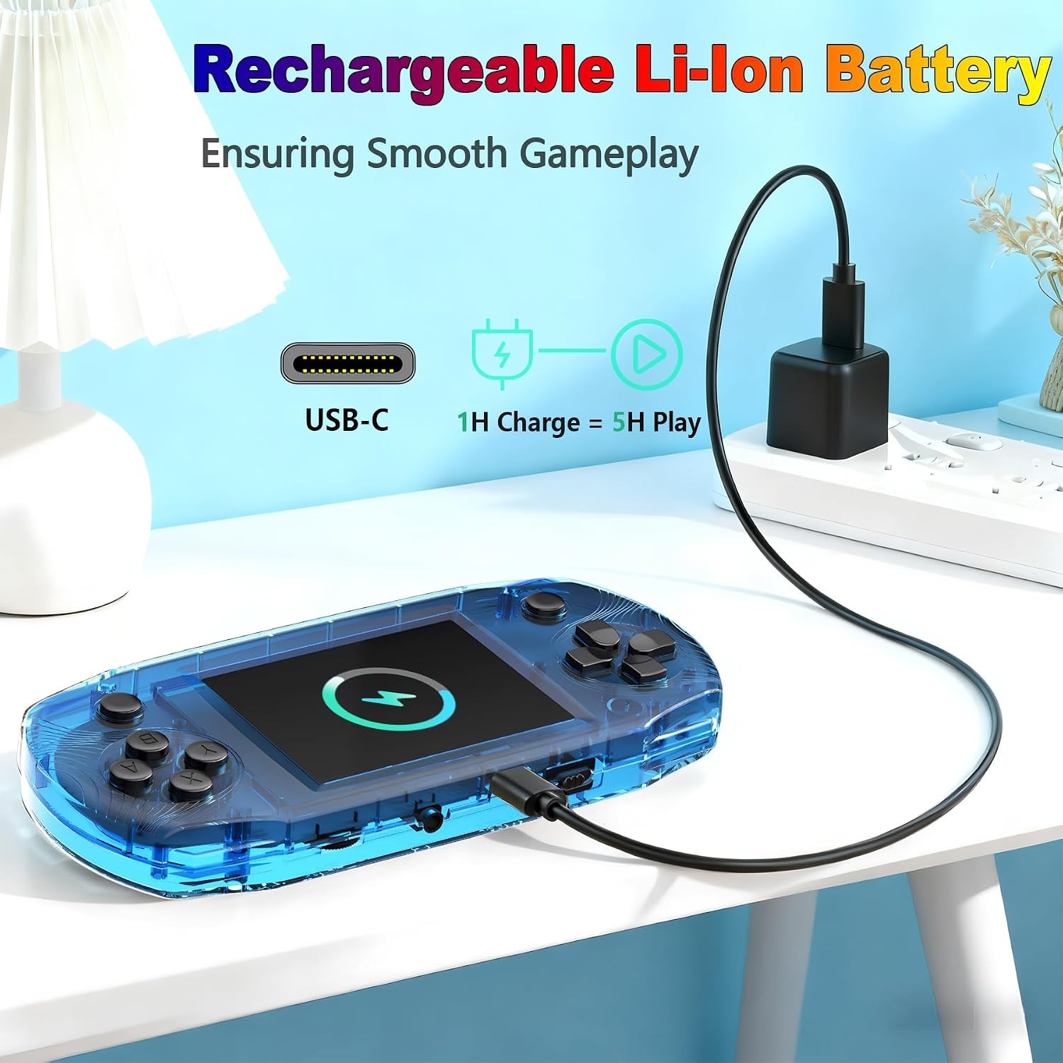 Portable 3.2in Retro Game Console 100 Games Kids Blue
