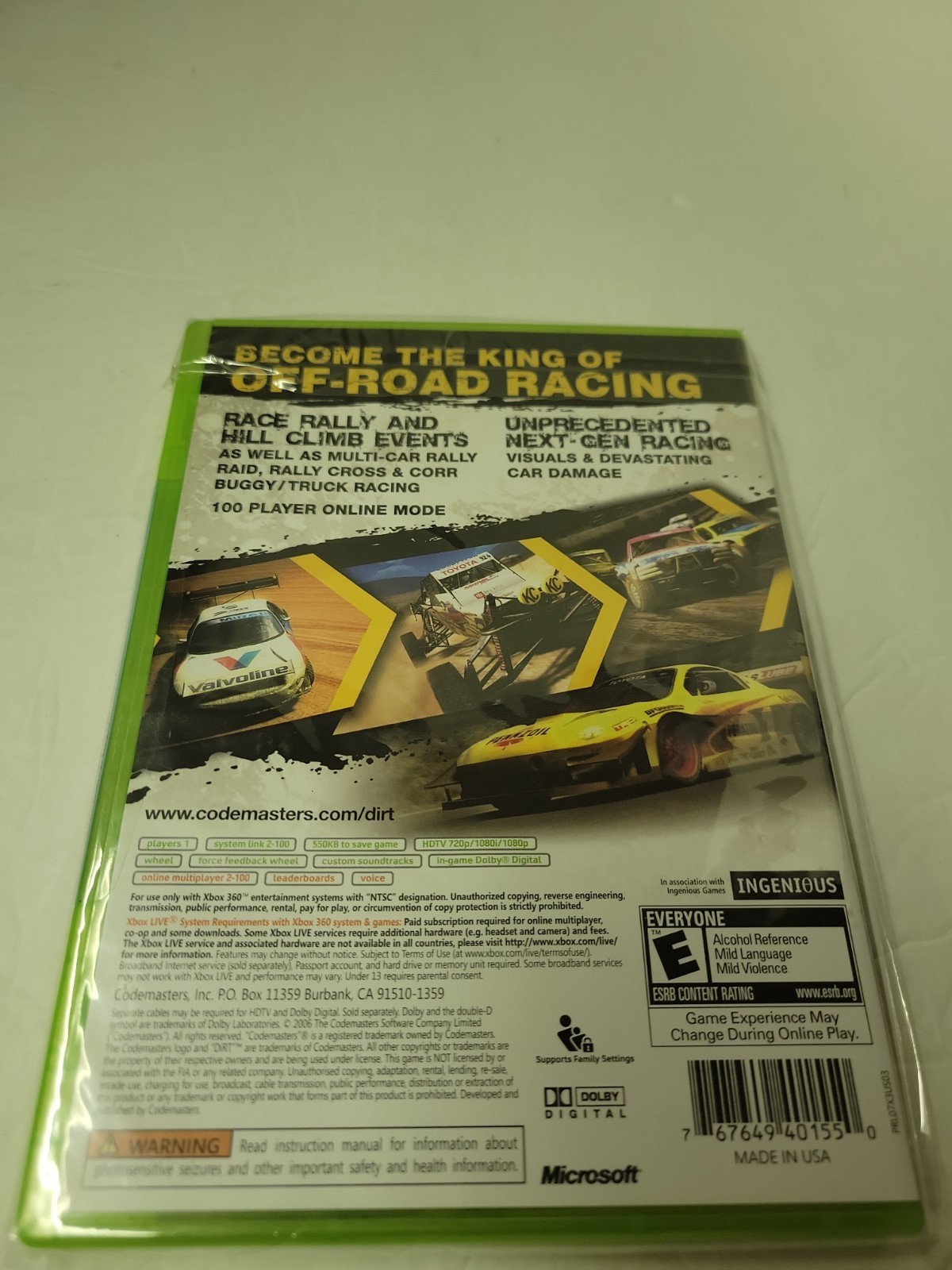 DiRT BRAND NEW SEALED Microsoft Xbox 360 2007 Codemasters Video Game White Label