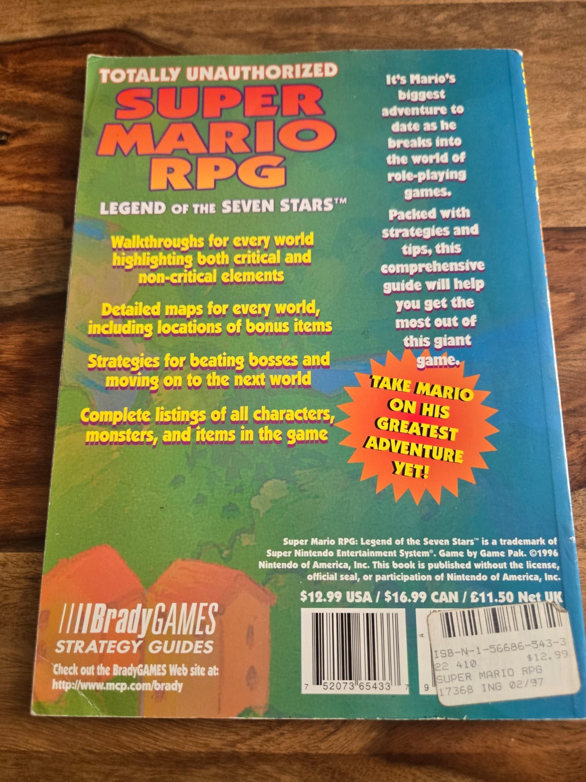 Super Mario RPG Legend Seven Stars SNES Brady Games Strategy Guide