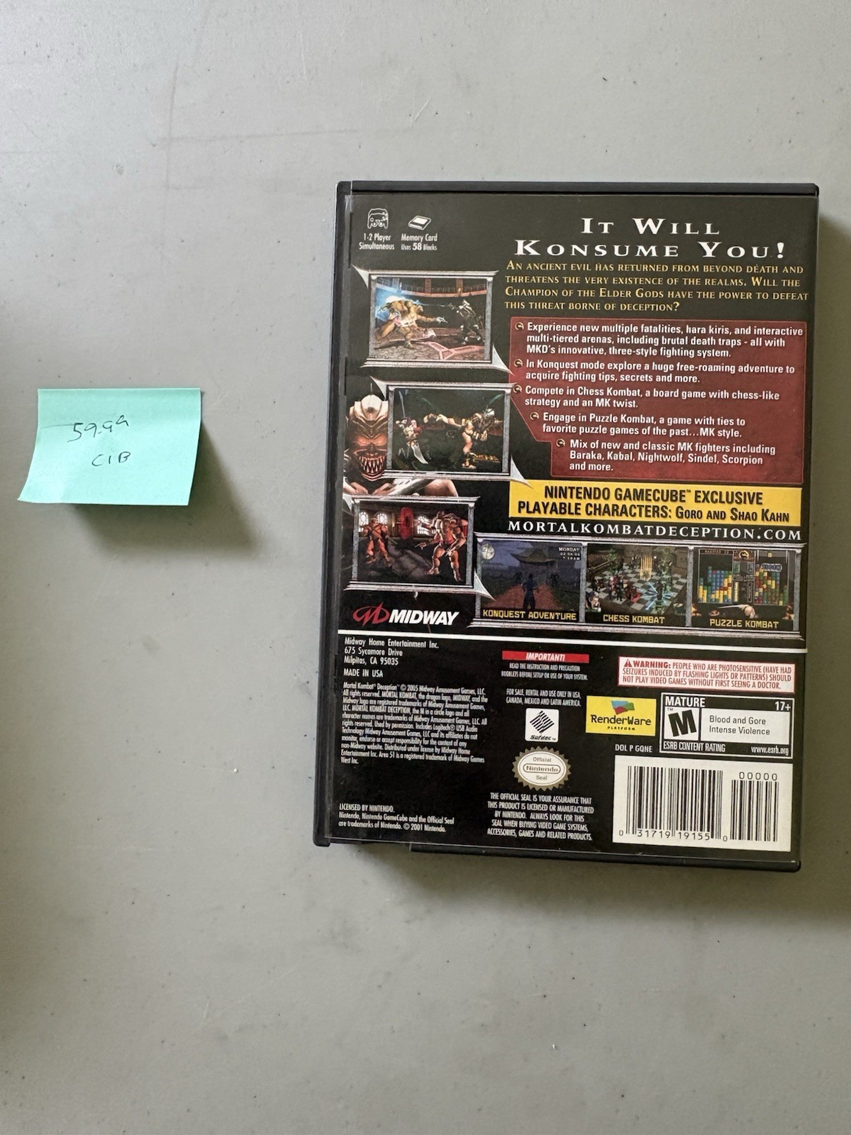 Midway Mortal Kombat: Deception (GameCube, 2004) Manual Included M NTSC-U/C
