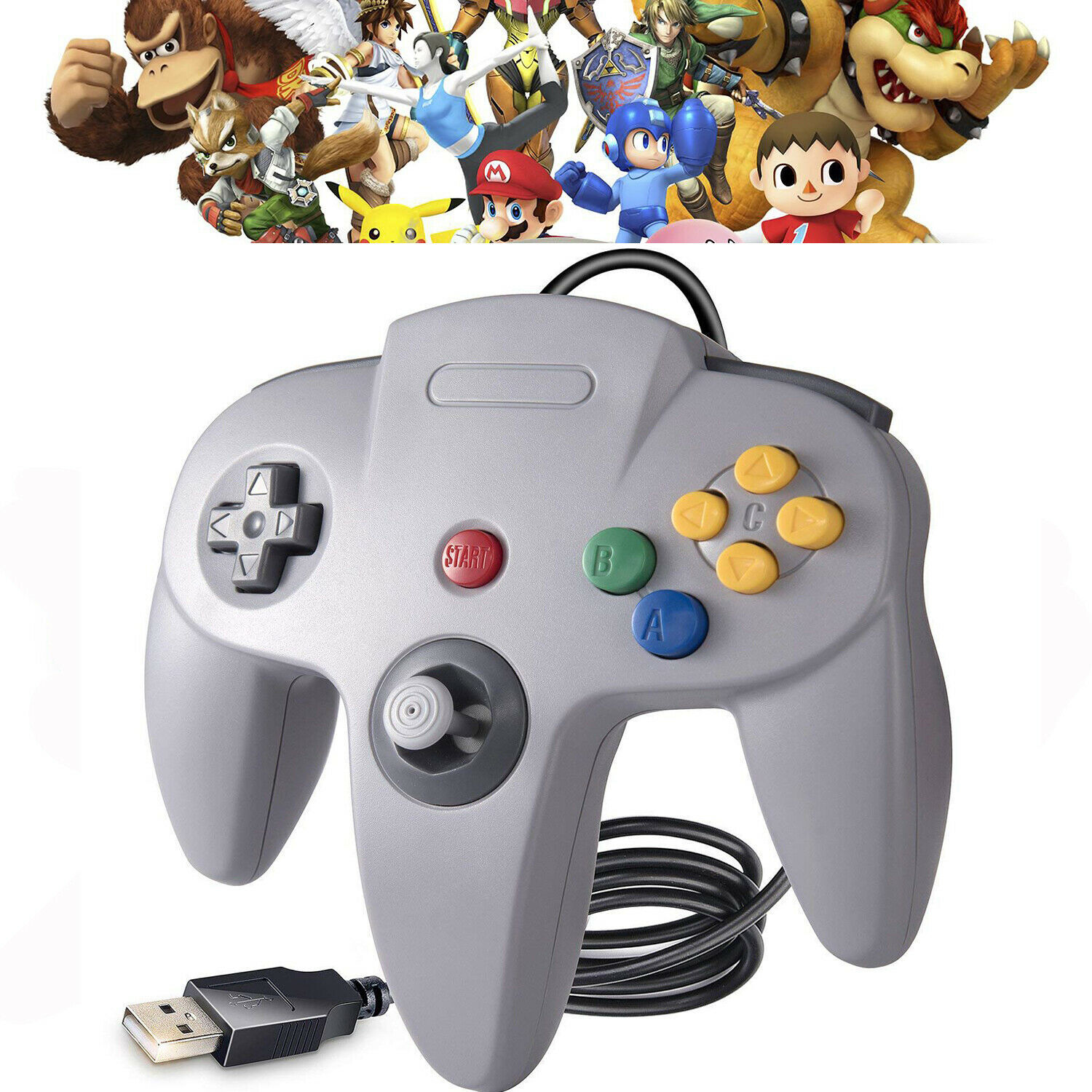 USB N64 Controller Wired PC Games Joystick For Raspberry Pi Mac PC Windows 2pack