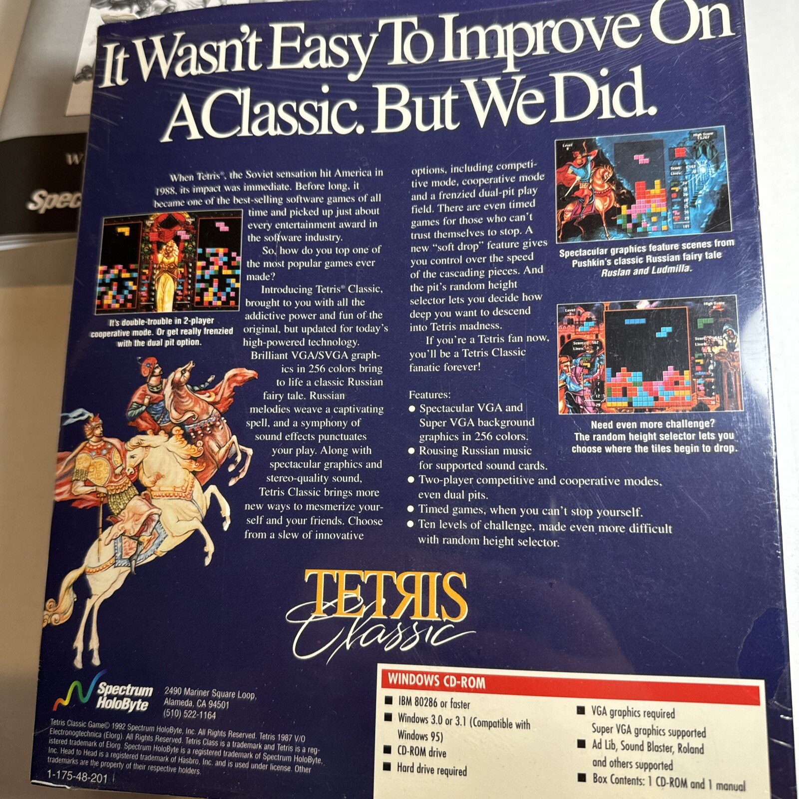 Tetris Classic for PC, Spectrum Holobyte w/ Big Box 1992 Blue Box RARE