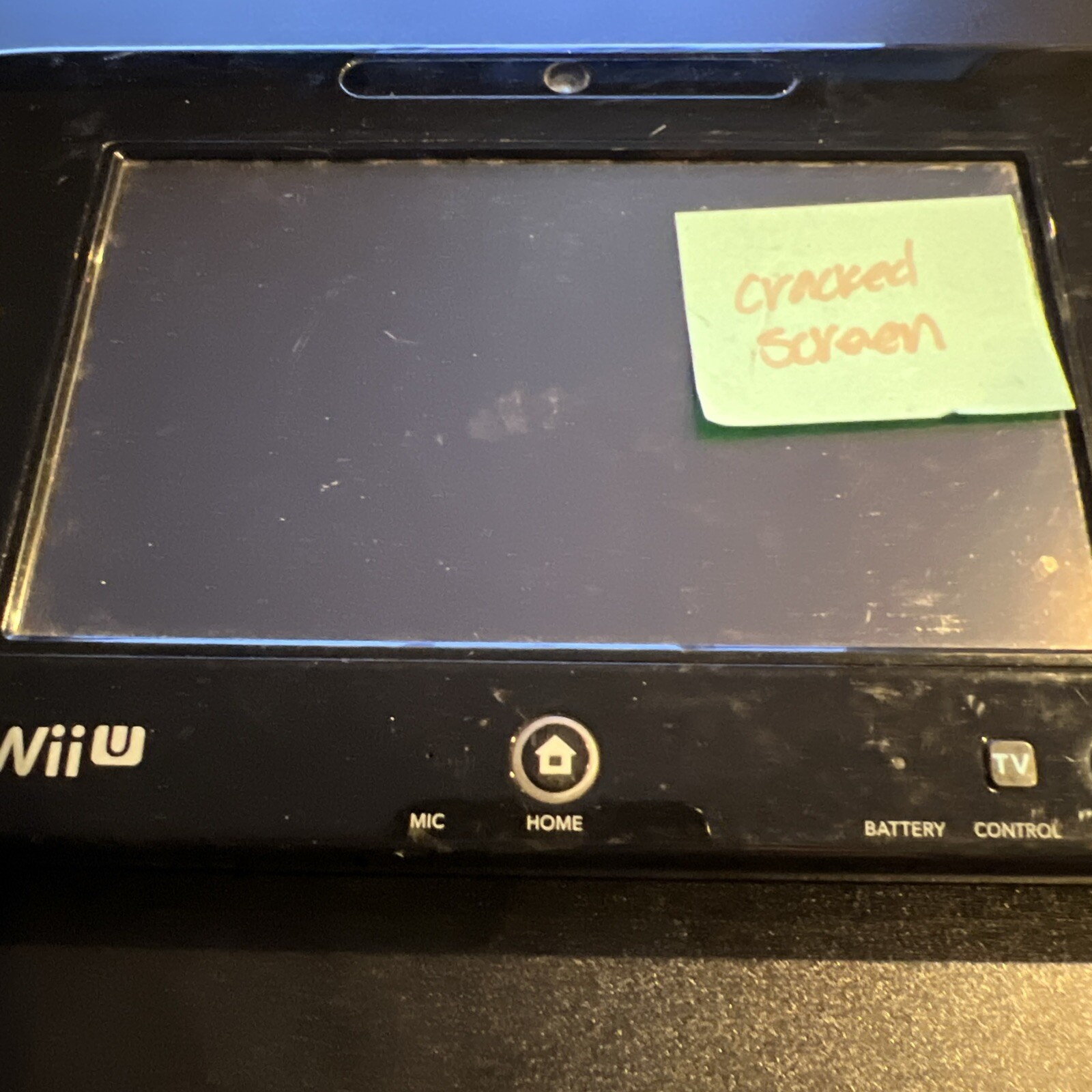 Nintendo Wii U Black Gamepad – Cracked Screen WUP-010 USA – For Parts Repair