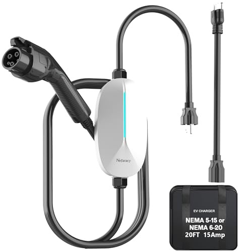 Level 1/2 EV Charger, Rated Current 15A, 110V-240V Portable EV Charger 20FT