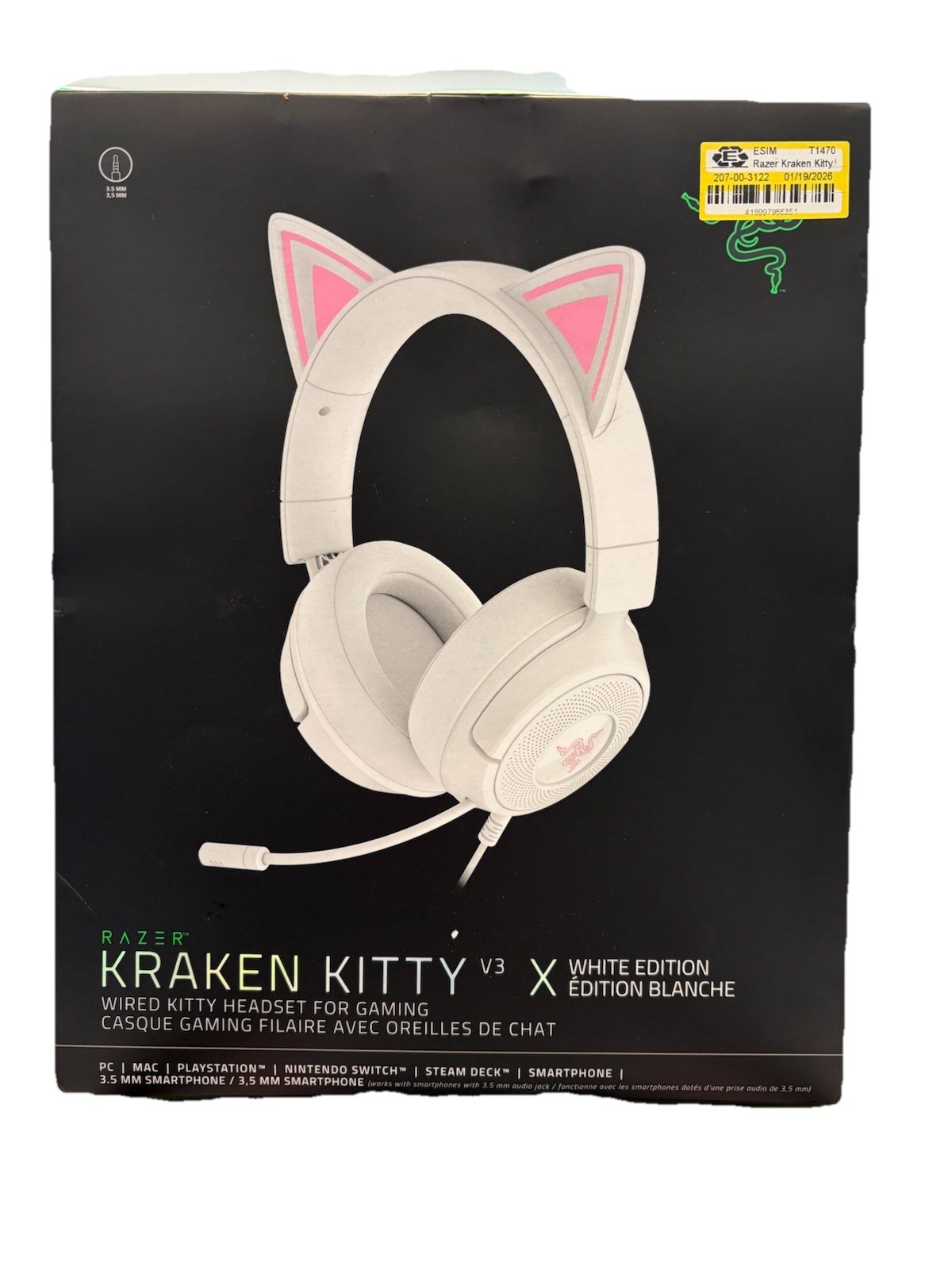 Razer Kraken Kitty V3 X White Edition Wired Gaming Headset 3.5mm Jack Mic NEW OB
