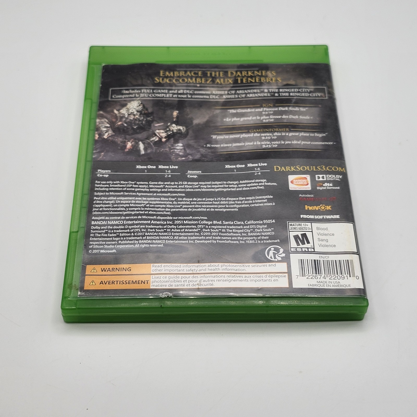 Dark Souls III: The Fire Fades Edition (Microsoft Xbox One, 2017) Tested