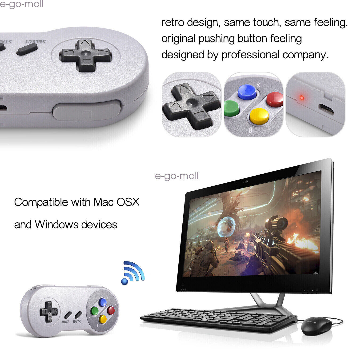 Wireless SNES Controller & USB Receiver for PC MAC Raspberry Pi Windows Computer