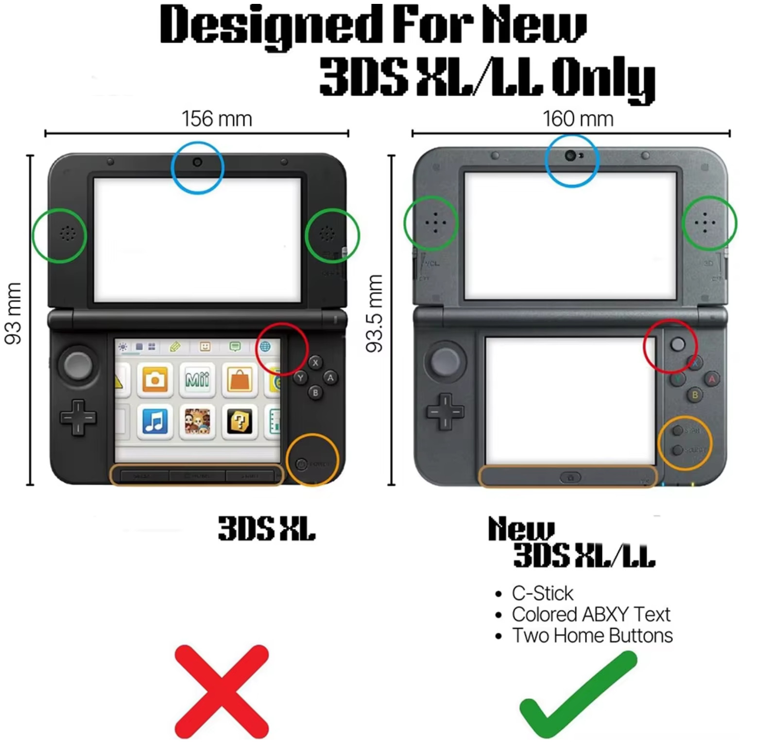 NEW Nintendo 3DS XL/LL Hard Protective Snap-on Cover Case – FREE STYLUS – USA