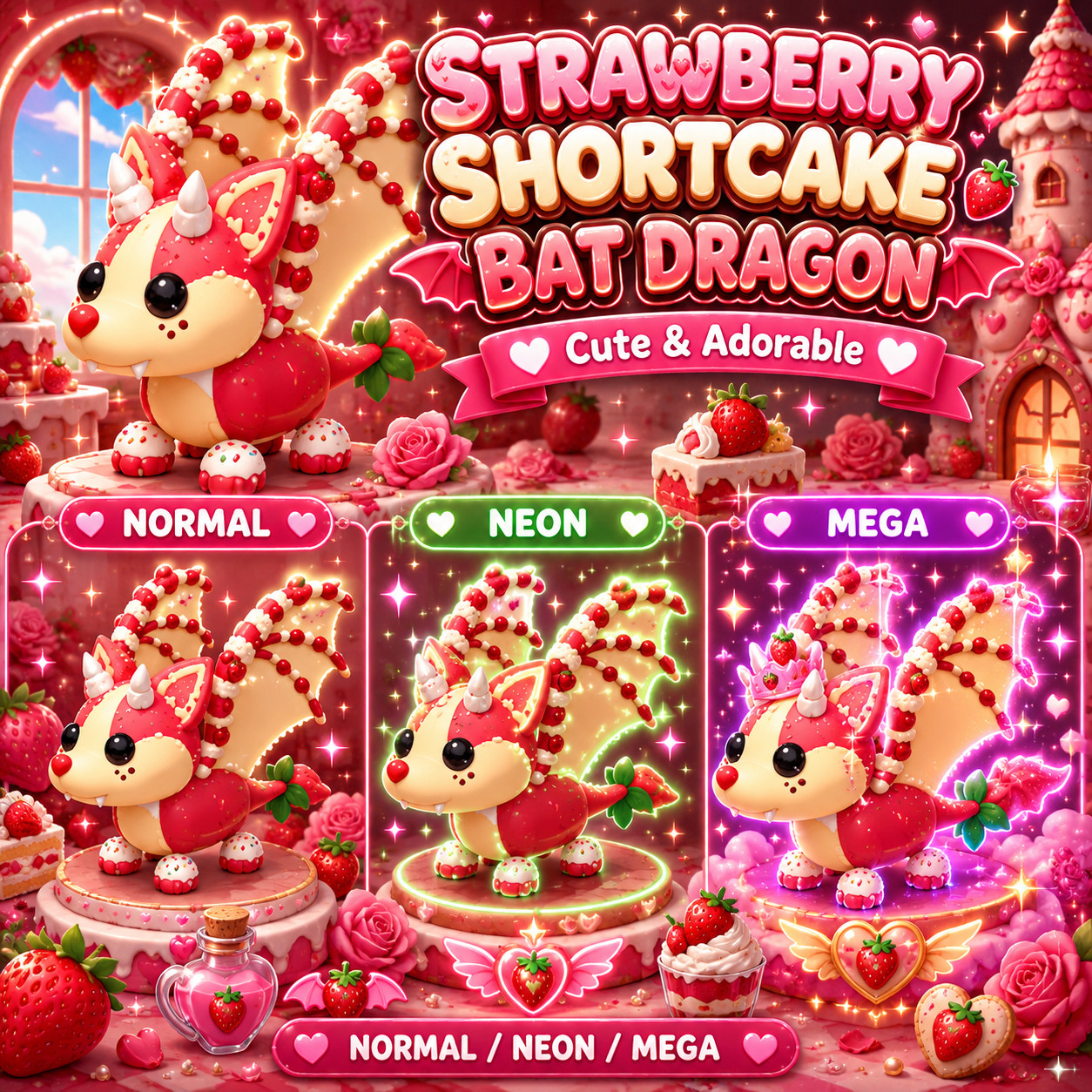 Strawberry Shortcake Bat FR Normal/Neon /Mega ✨ Adopt From Me Today ✨ Top Picks