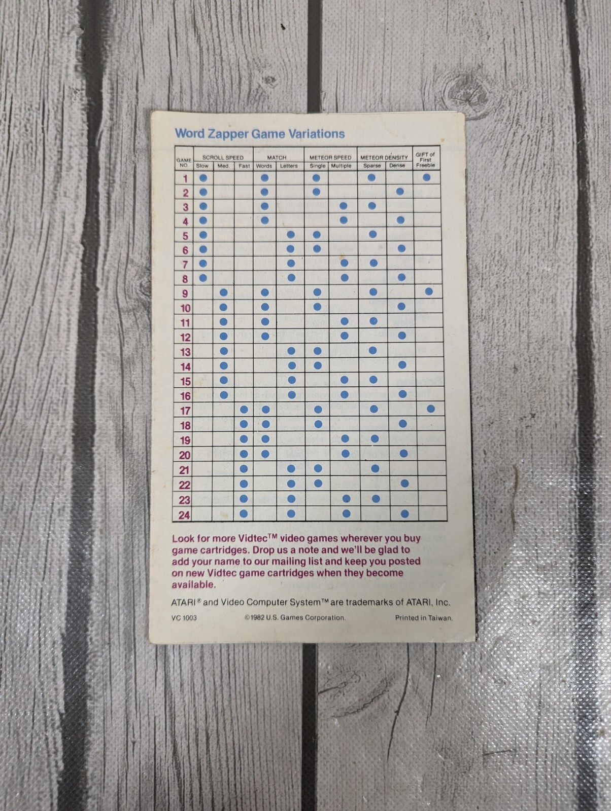 Word Zapper Instruction Booklet *MANUAL ONLY* for Atari 2600 – Free Shipping