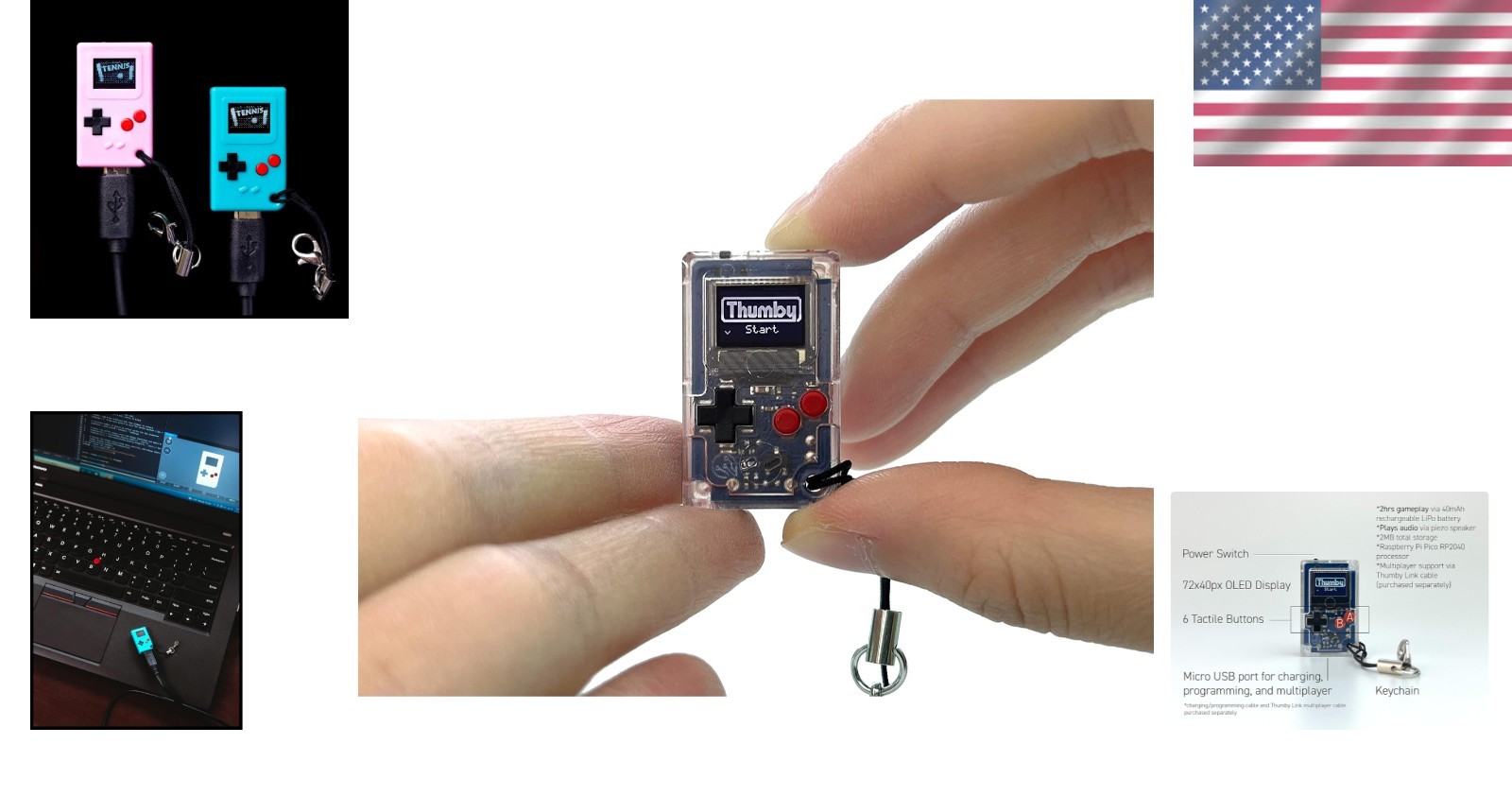 Thumby Keychain Mini Game Console: Retro Fun & STEM Learning, USB Rechargeable