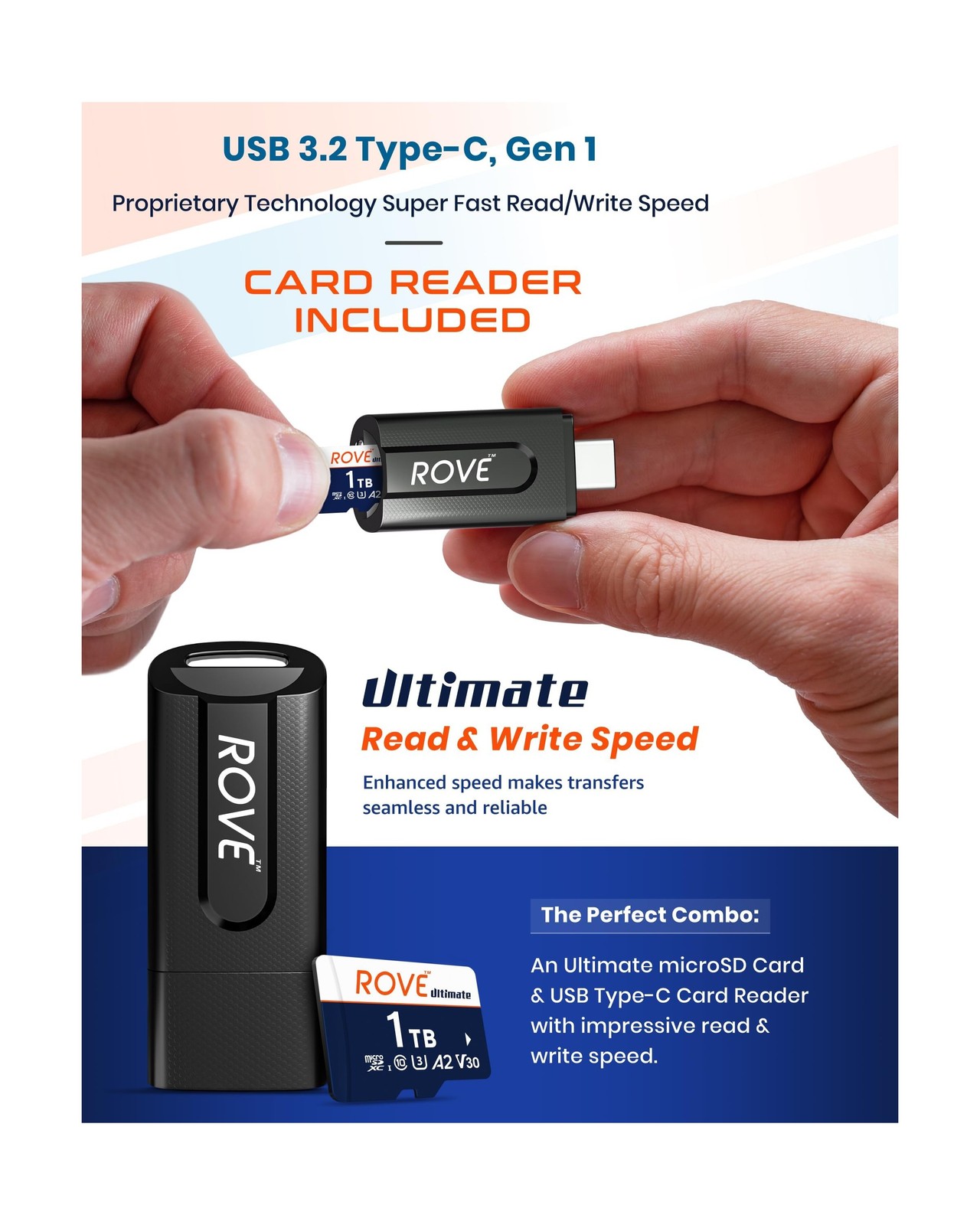 ROVE Ultimate 1TB Micro SD Card microSDXC Memory Card with USB 3.2 Type C Car…