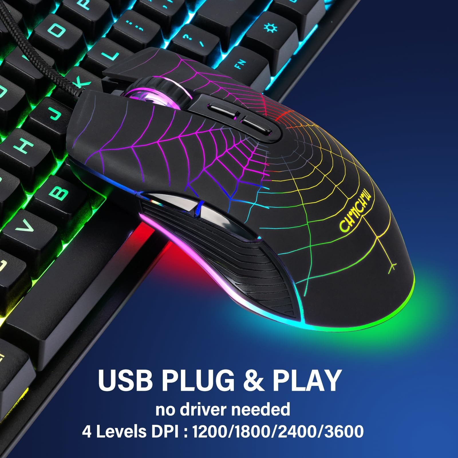 CHONCHOW Gaming Keyboard and Mouse for Mac PC PS5 PS4 Xbox One Gamers, RGB Ba…