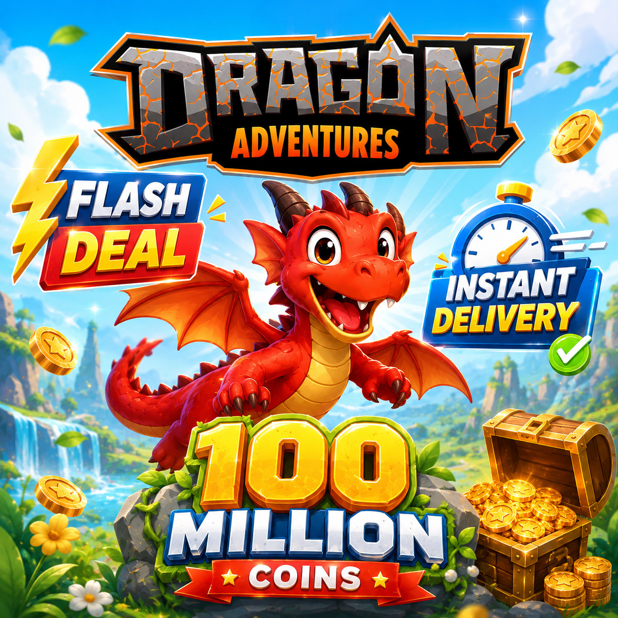 DRAGON ADVENTURES 100 MILLION COINS 🟢INSTANT🟢 FLASH DEAL⚡⚡ DA COINS 100 M