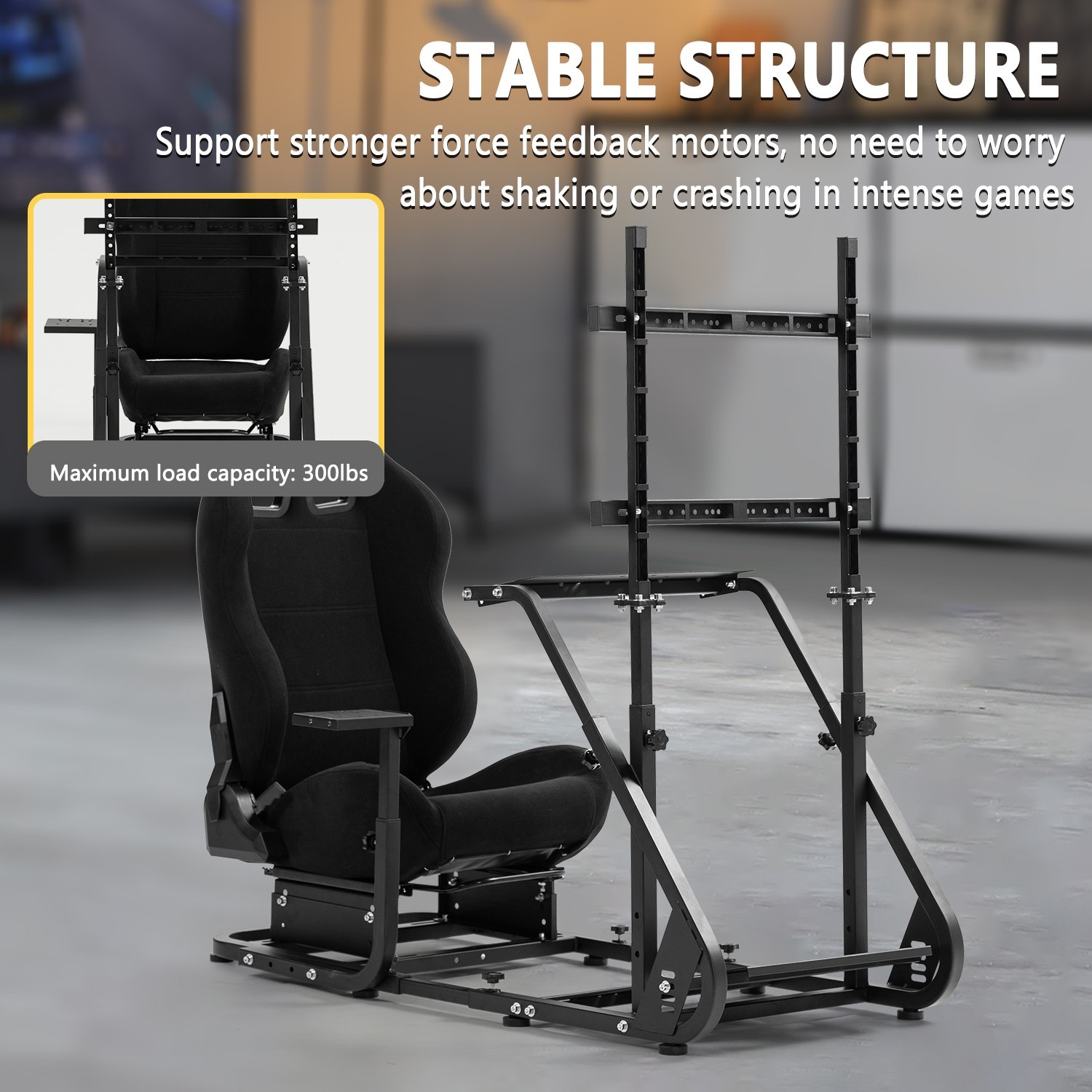 Marada Racing Simulator Cockpit With Monitor Stand & Black Seat Fit For Logitech
