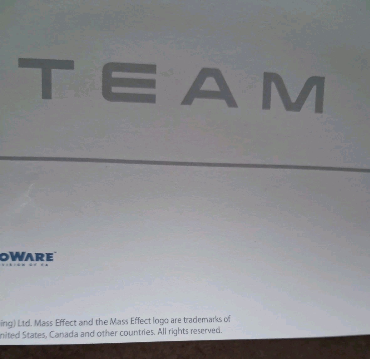 Mass Effect 2 The Team Lithograph 2011 Great Condition