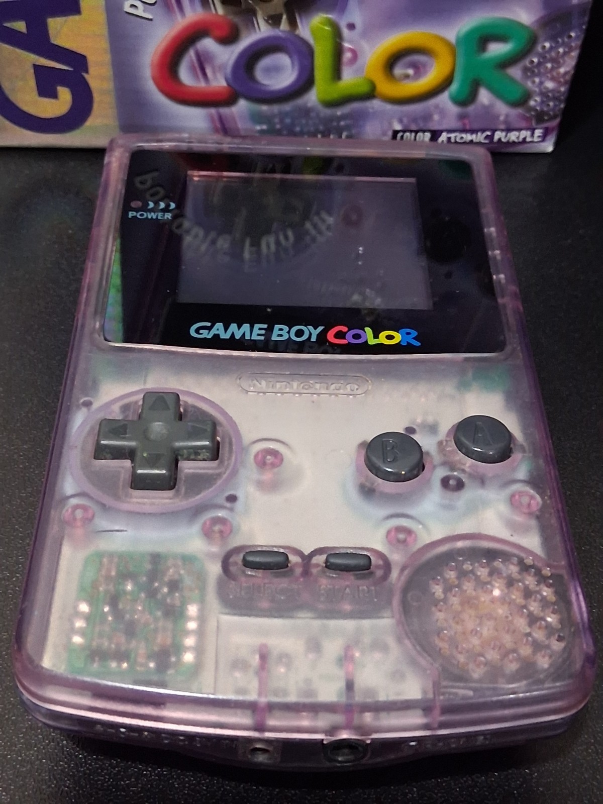 GameBoy Color Atomic Purple Complete In Box Manual CIB W/ GB Golf Cartridge GBC