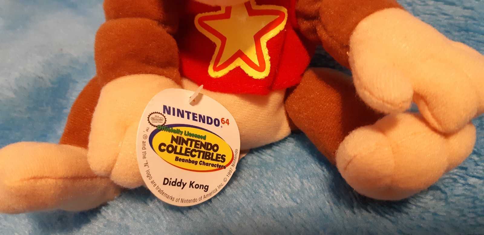 Vintage Super Mario Diddy Kong 6” BD&A Bean Bag Plush with Tag Nintendo 64 N64