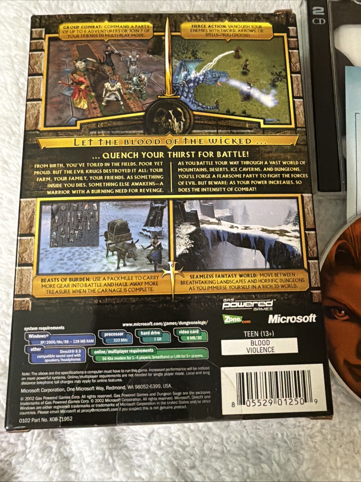 Dungeon Siege PC CD ROM Video Game 2 CD Role Playing VTG CIB Chris Taylor