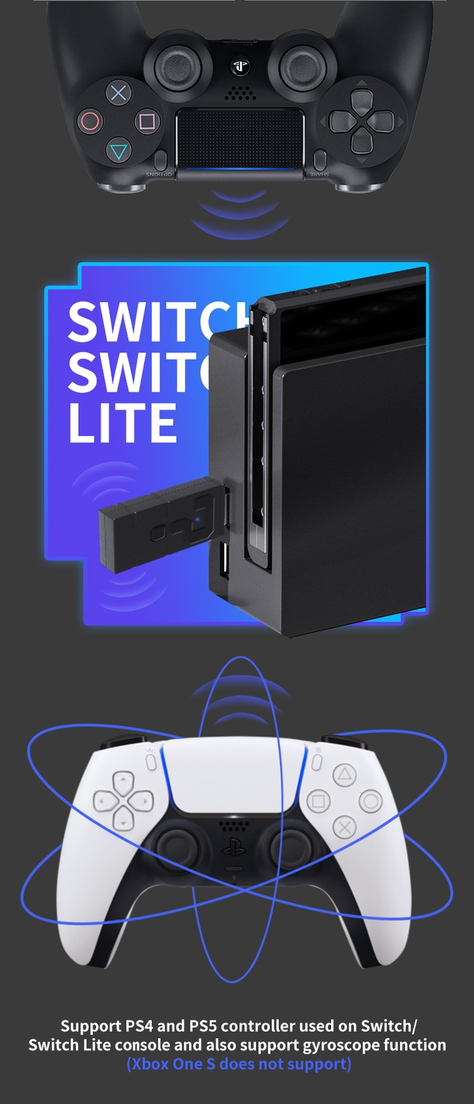 Honson Wireless USB Bluetooth Controller Adapter for Nintendo, PS5, PS4, Xbox