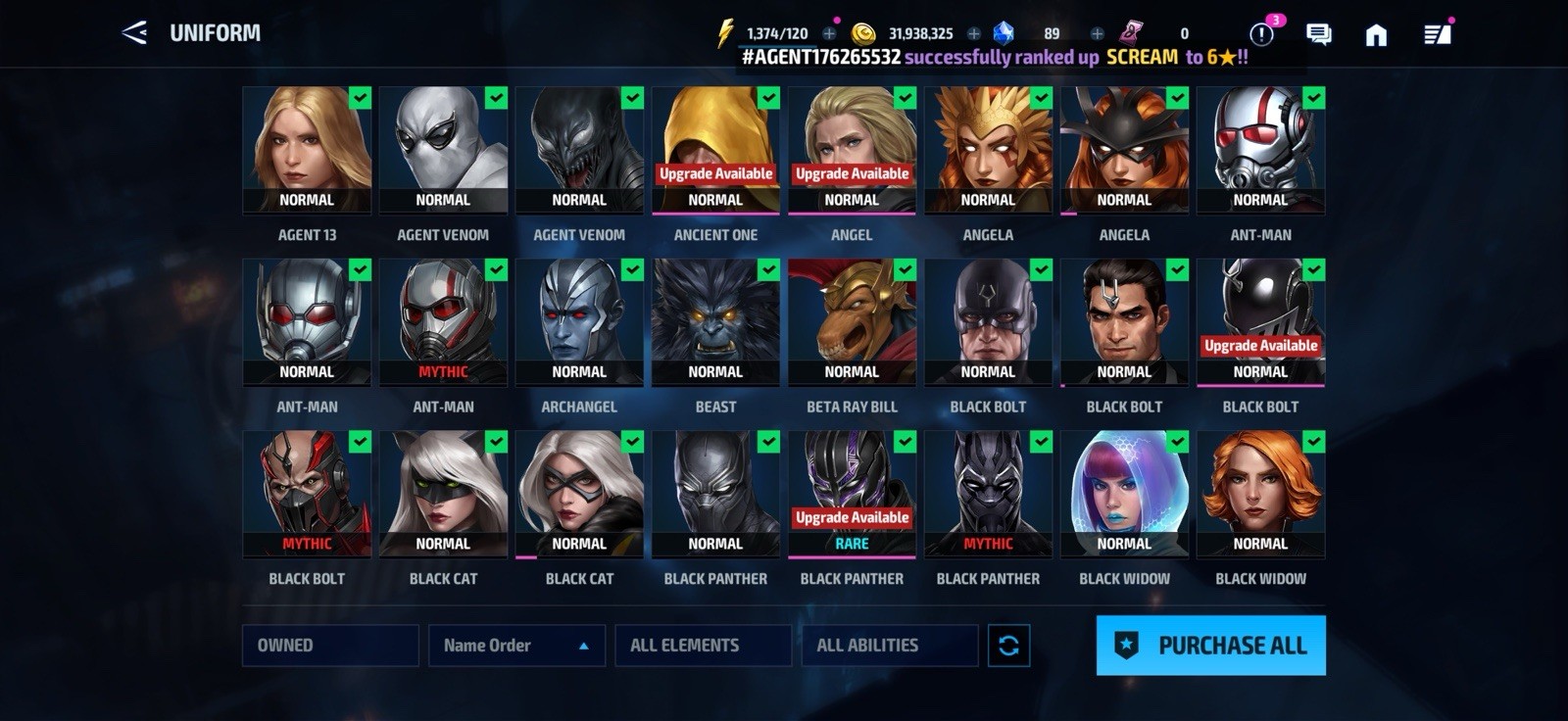 Stacked MARVEL Future Fight Account