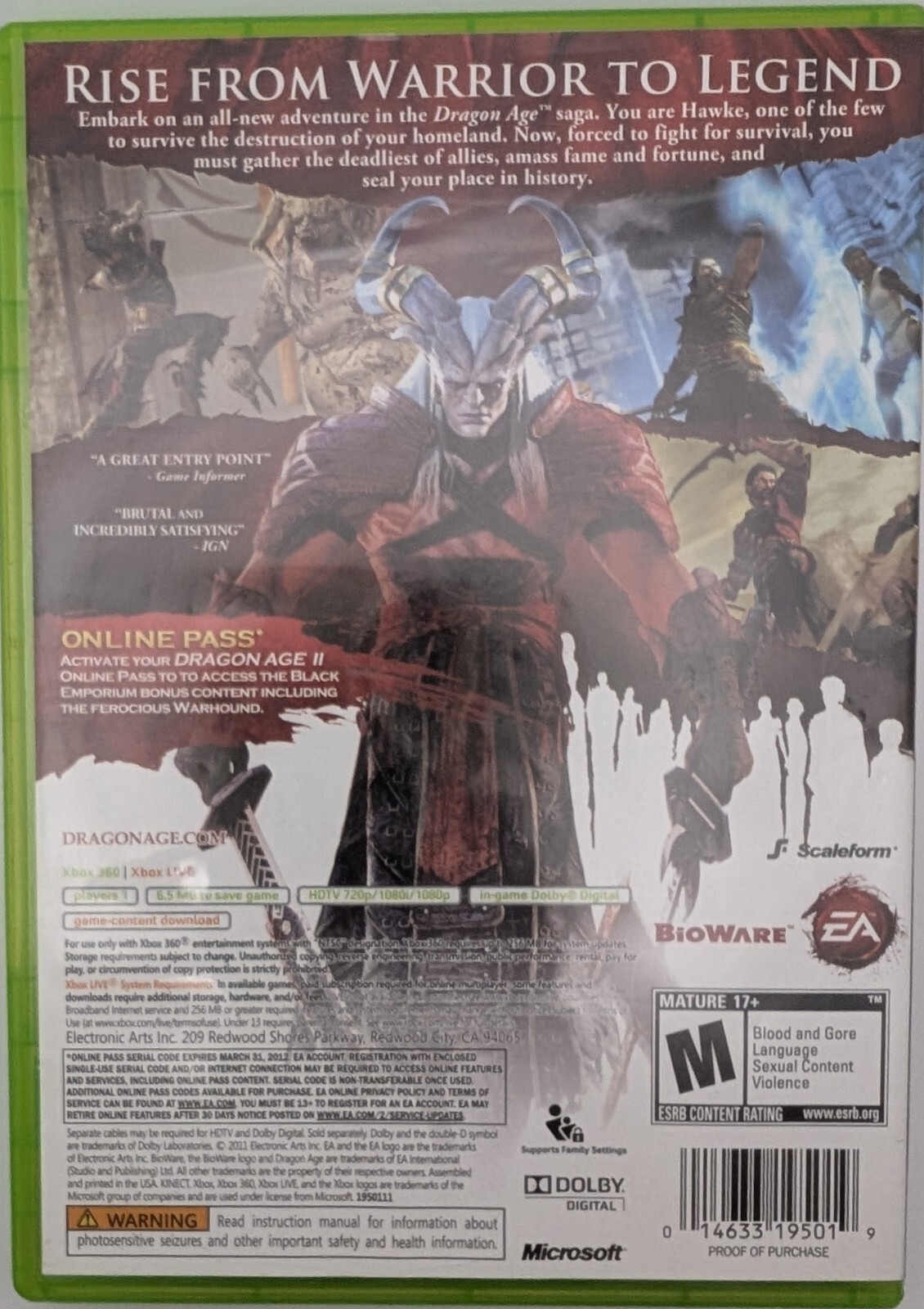 Dragon Age 2 II Microsoft Xbox 360 Cib Tested & Working