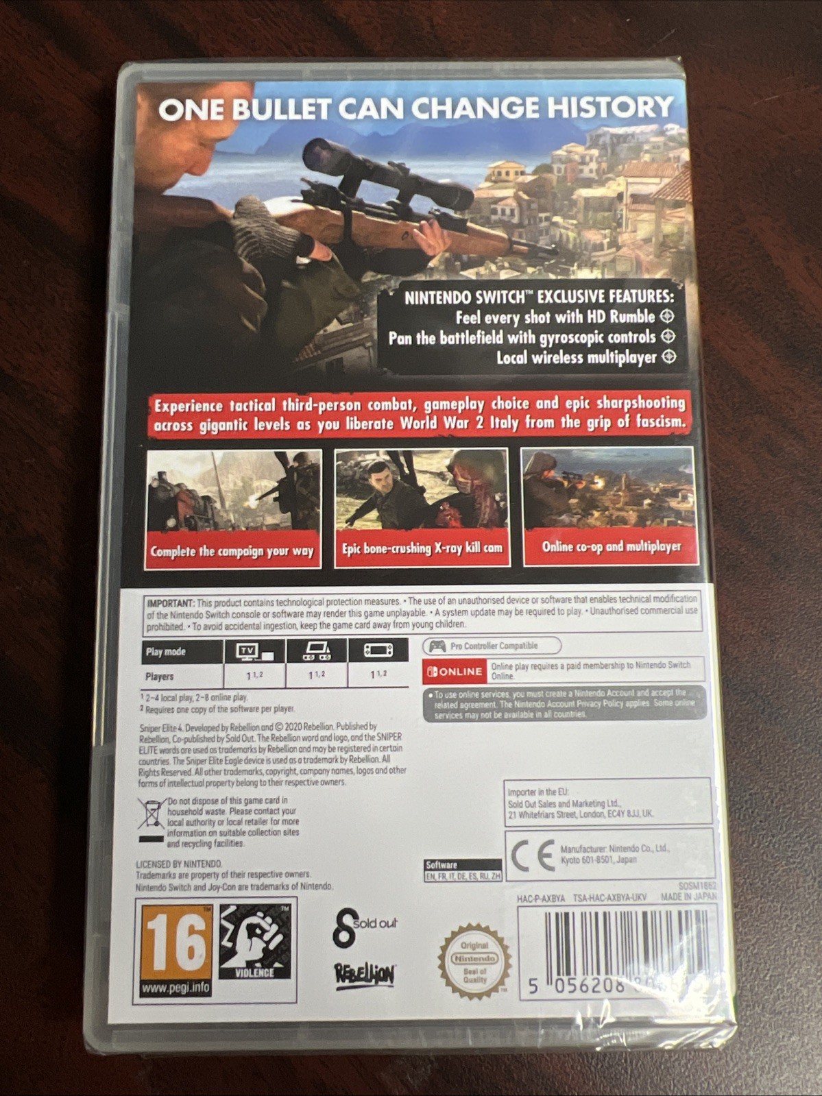 Sniper Elite 4 Italia UK Version Video Game for Nintendo Switch SEALED NEW