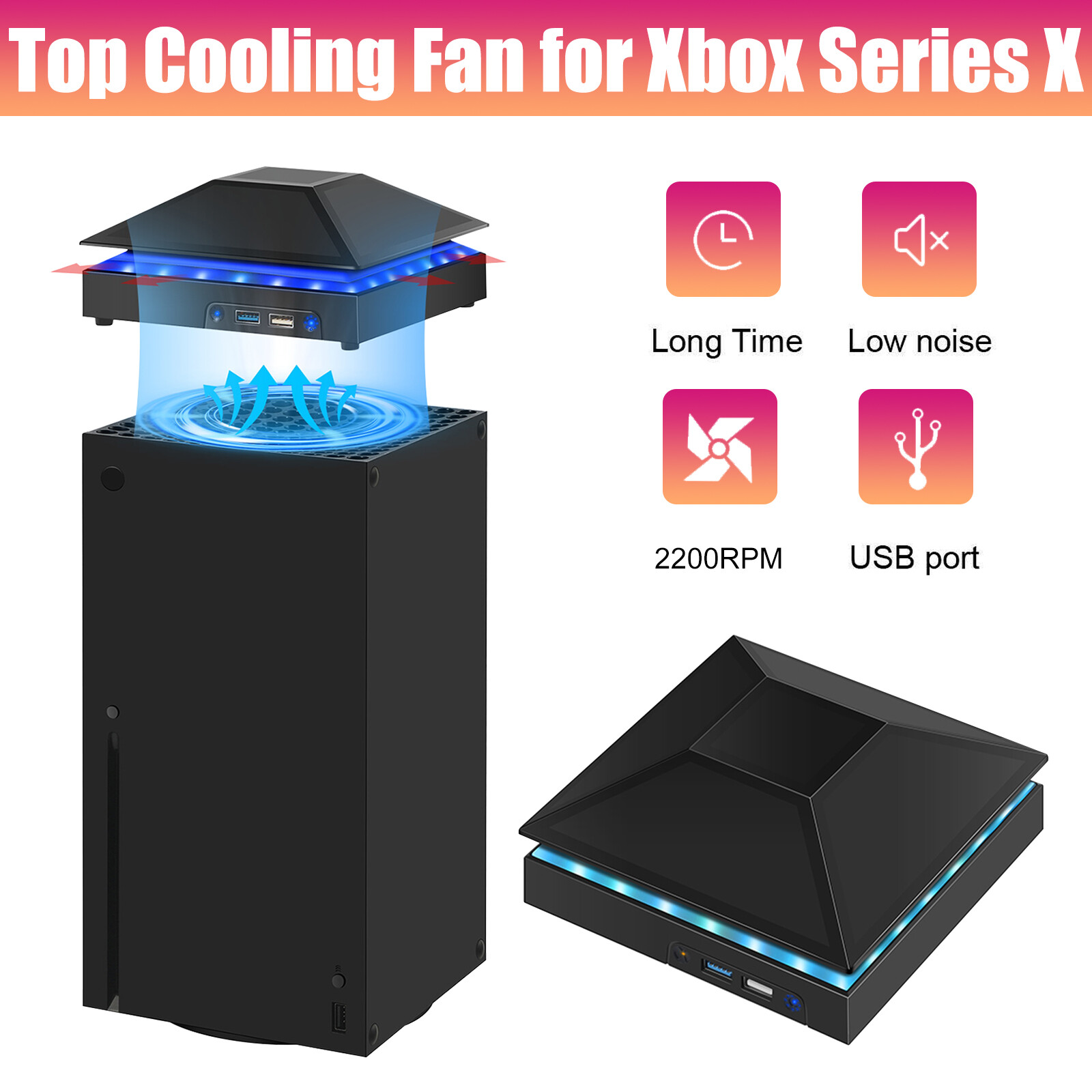 USB Cooling Fan for Xbox Series X Game Console RGB Cooler Accessories Low Noise