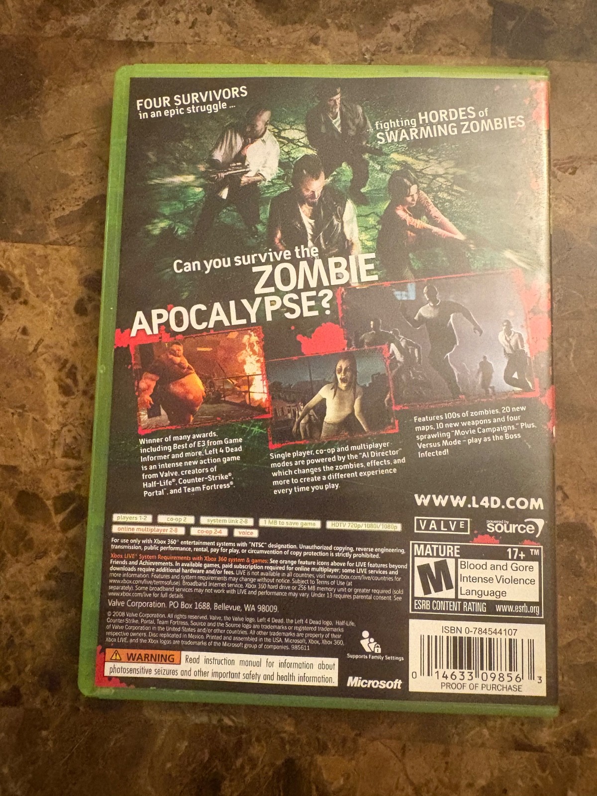 Left 4 Dead (Microsoft Xbox 360, 2008) Zombie Survival Video Games