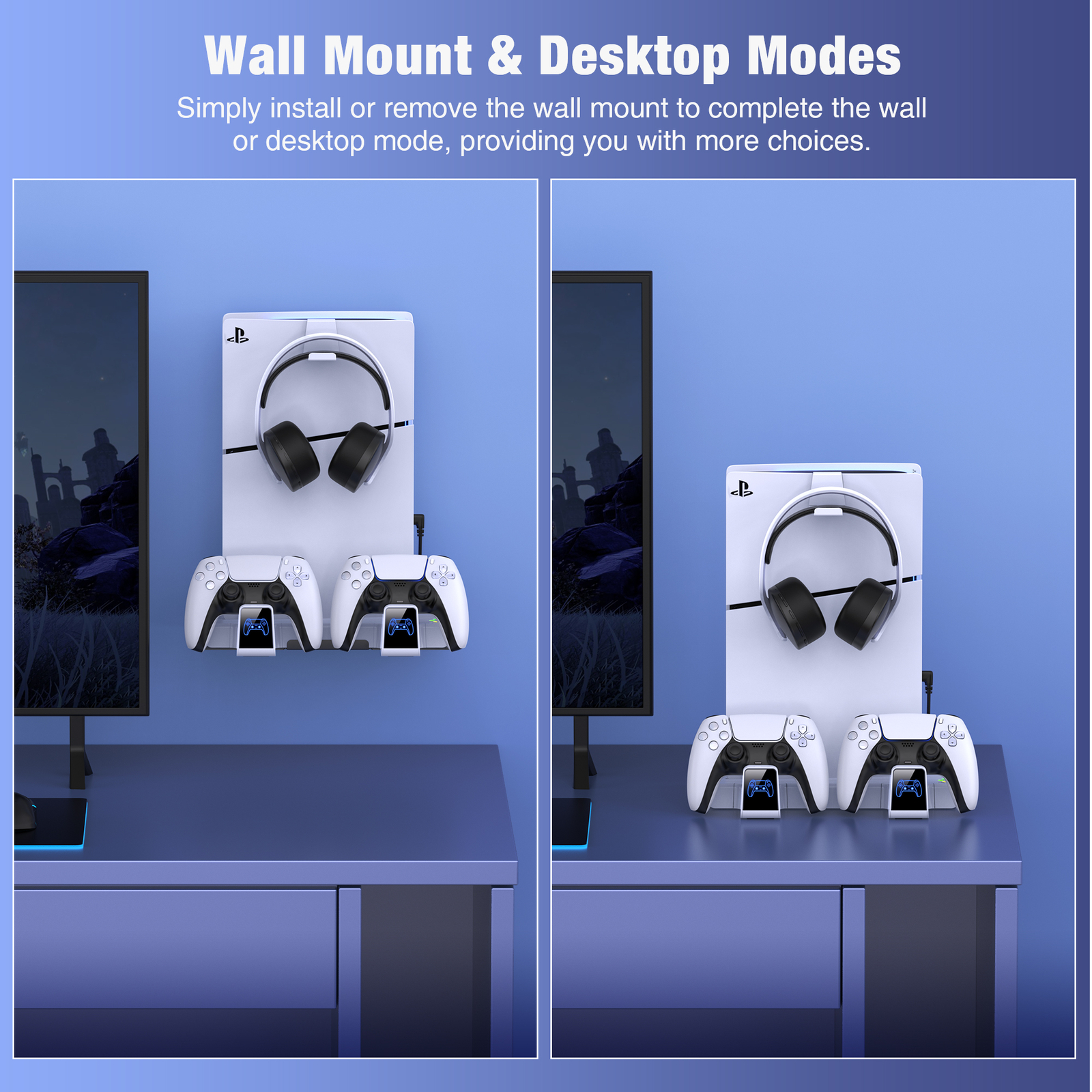 Hanging Wall Mount Shelf Holder for Playstation 5 Slim Console Charging Station
