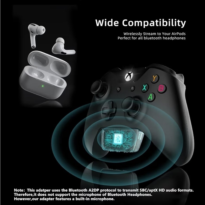 Bluetooth 5.2 Wireless Audio Adapter for Xbox One,Series X|S, Elite 2 Controller
